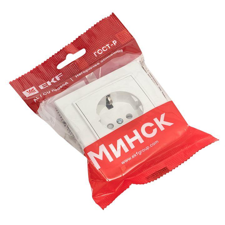 Розетка 1-м СП Минск 16А IP20 с заземл. защ. шторки бел. Basic EKF ERR16-028-100