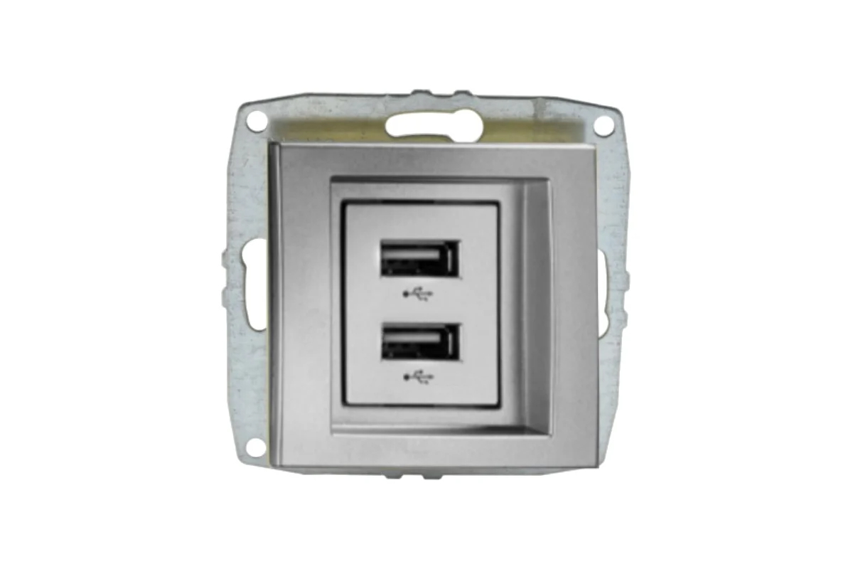 Розетка USB -зарядка Mono Electric Despina/ Larissa двойная механизм серебро 500-002105-178