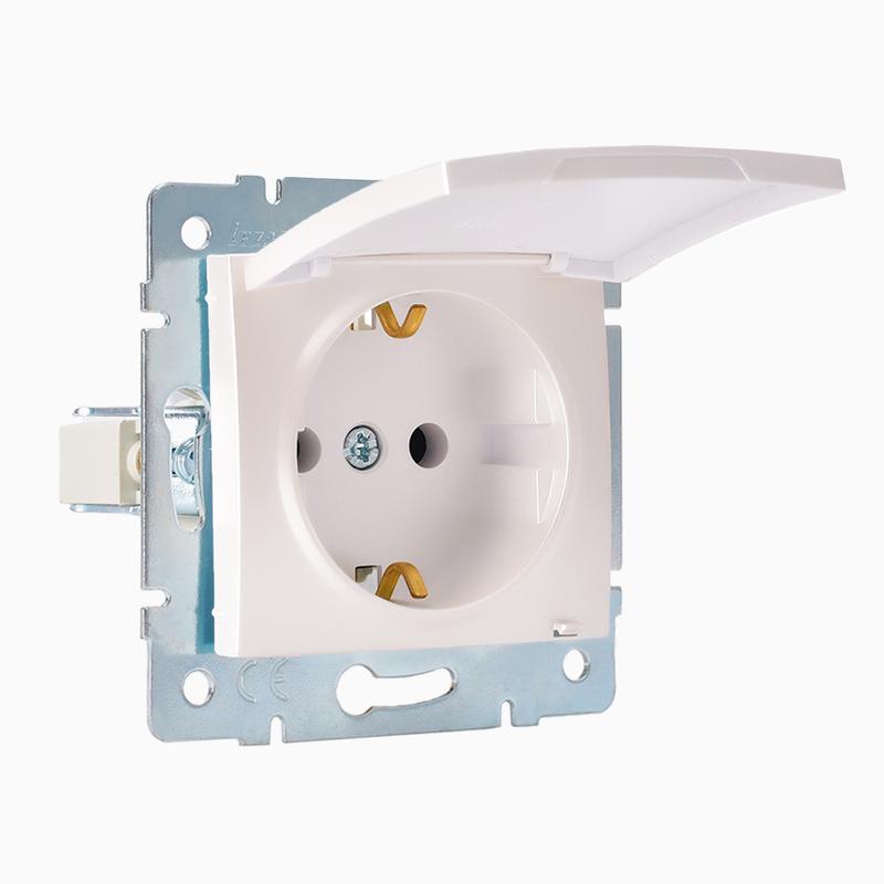 Розетка  Karina с заземлением  термопласт жемчуж./белый перламутр. LEZARD 707-3088-123B